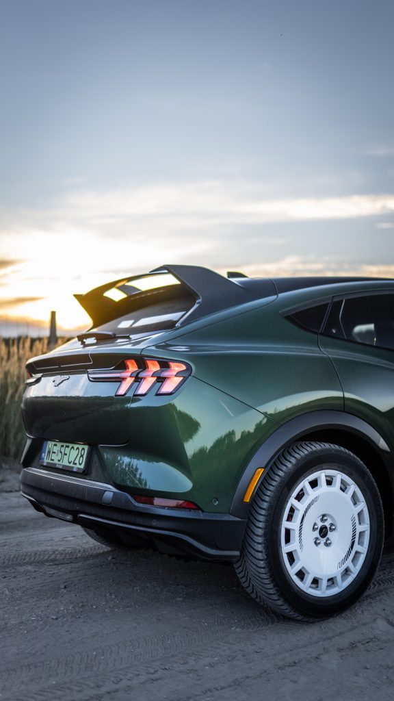 Ford Mustang Mach-E GT z pakietem Rally, tył samochodu, spoiler. Test.
