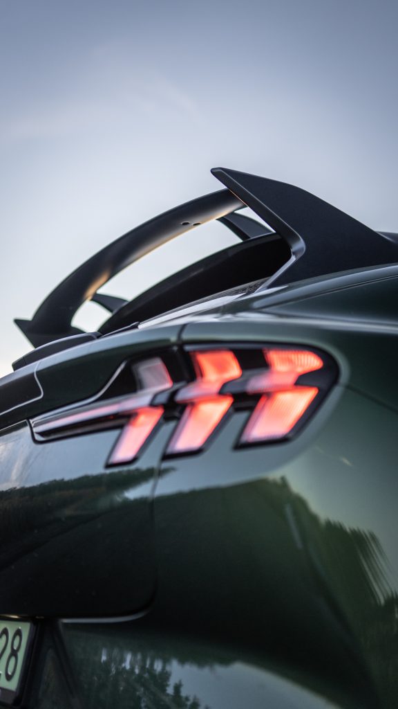 Ford Mustang Mach-E GT z pakietem Rally, tył samochodu, spoiler. Test.